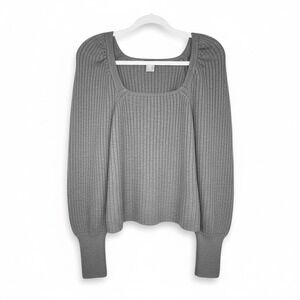 Venus Women's Gray Sweater Top Square Neck Balloon Sleeve Sz Small